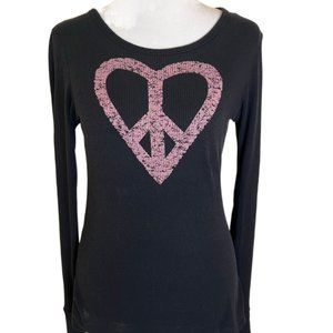 Udderly Perfect Black & Pink   Peace / Love Long Sleeve Tee Shirt  Size Medium